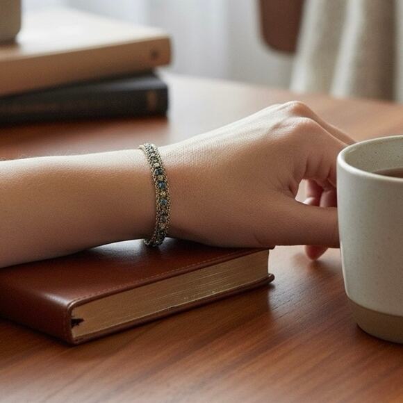 Vintage Blue & Clear Crystal Tennis Bracelet – Silver Tone Triple Strand – 8" - Picture 1 of 8